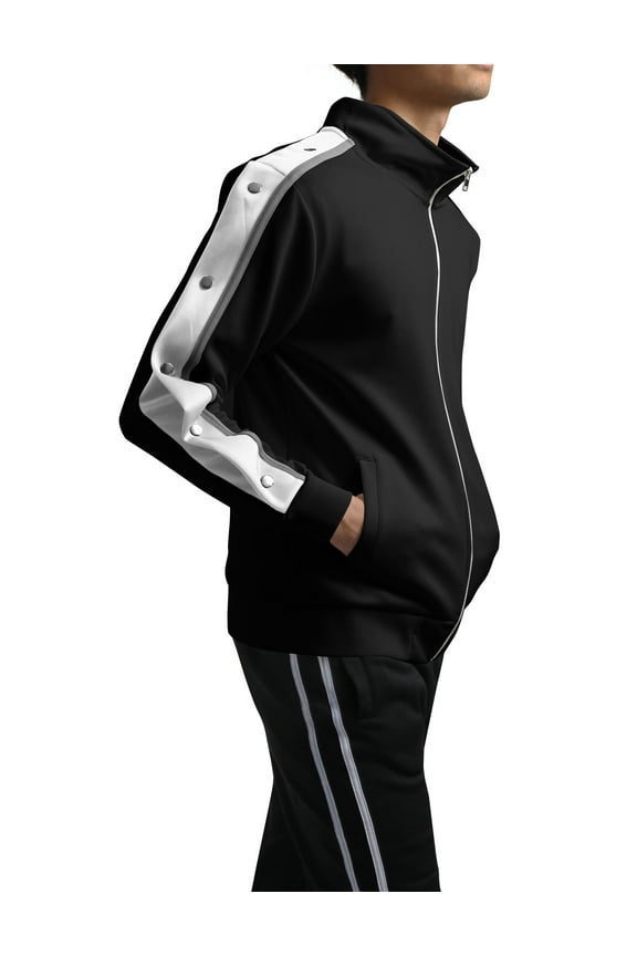 Mens Track Jacket with Button Sleeve Accents Full Zip Active Slim Fit