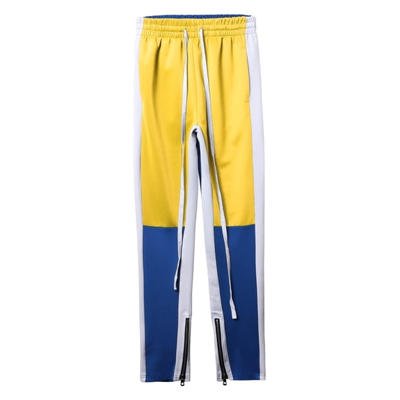 Ma Croix Mens Track Pants Color Block Three Tone Training Jogger Slim Skinny Fit Active Athletic Casual Sportswear