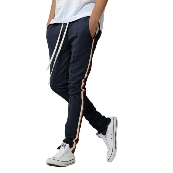 Ma Croix Mens Track Pants Tricolor Striped Skinny Fit Stretch Elastic Slim Trouser