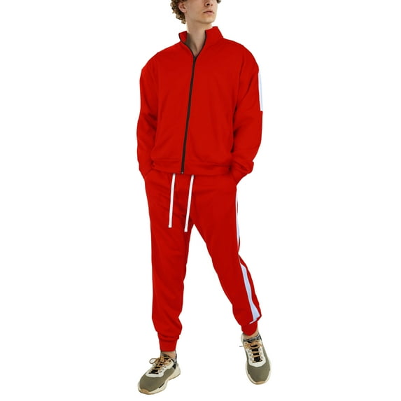 Ma Croix Mens Tracksuit USA Made Striped Active Workout Casual Sweatsuit Jacket & Pants Set