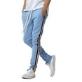 thumbnail image 1 of Ma Croix Mens Tri Color Stripe Zipper Pants Three Tone Skinny Fit Elastic Athletic Training Bottom, 1 of 6