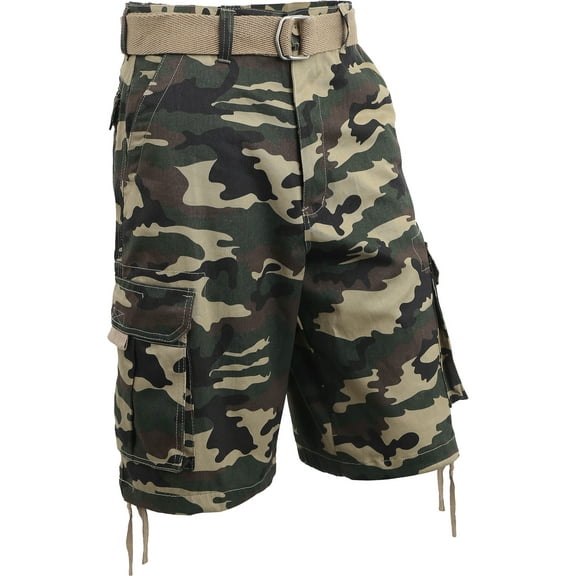Ma Croix Mens Twill Cargo Shorts with Belt Loose Fit Multi Pocket Cotton Camouflage Outdoor Utility Wear