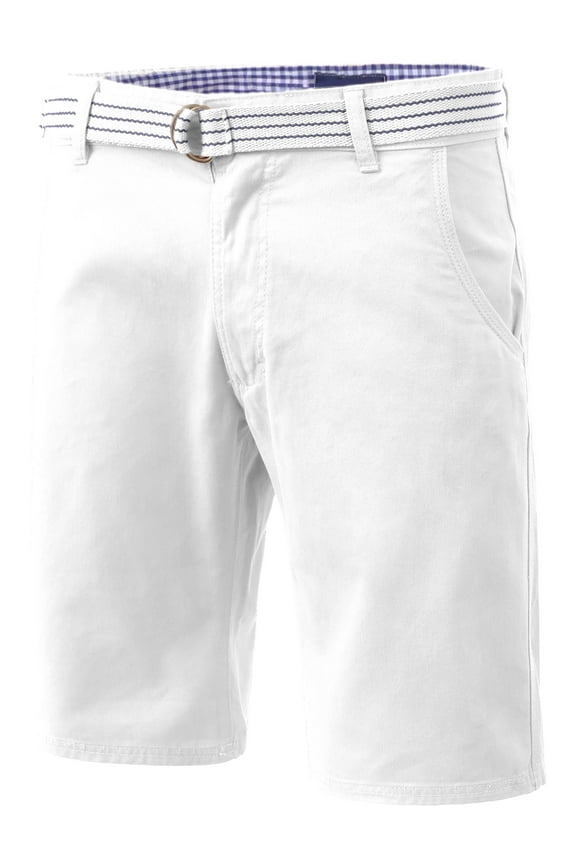 Mens Twill Chino Shorts with Belt Casual Roll Up Flat Front Classic Fit Pants