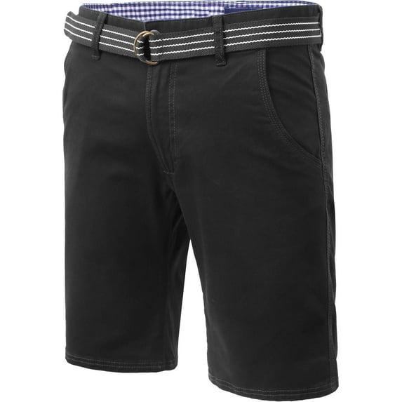 Ma Croix Mens Twill Chino Shorts with Belt Casual Roll Up Flat Front Classic Fit Pants