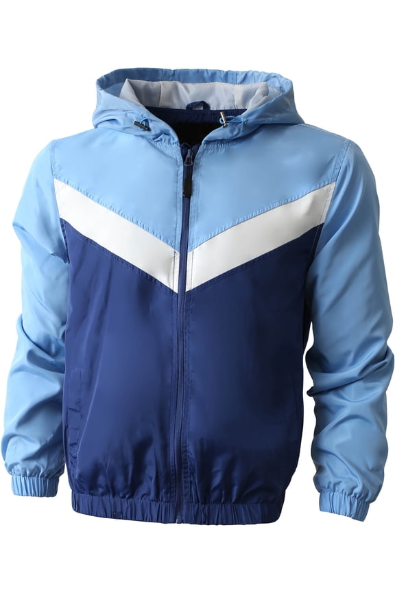 Mens Two Tone Hoodie Windbreaker Lightweight Slim Fit Quick Dry Outerwear Jacket
