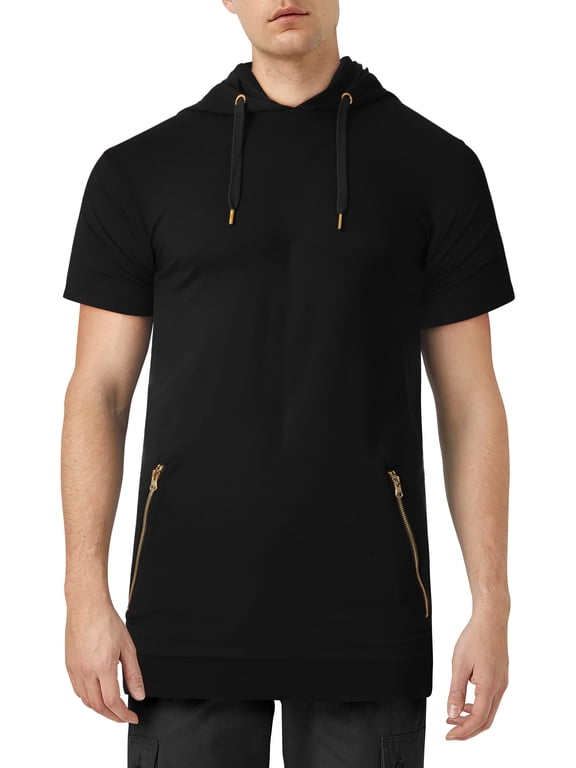 Mens Urban Design Hoodie Zipper Short Sleeve T Shirt