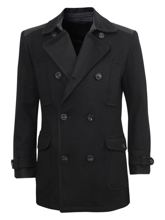 Mens Wool-Blend Double Breasted Car Coat Warm Winter Pea Jacket