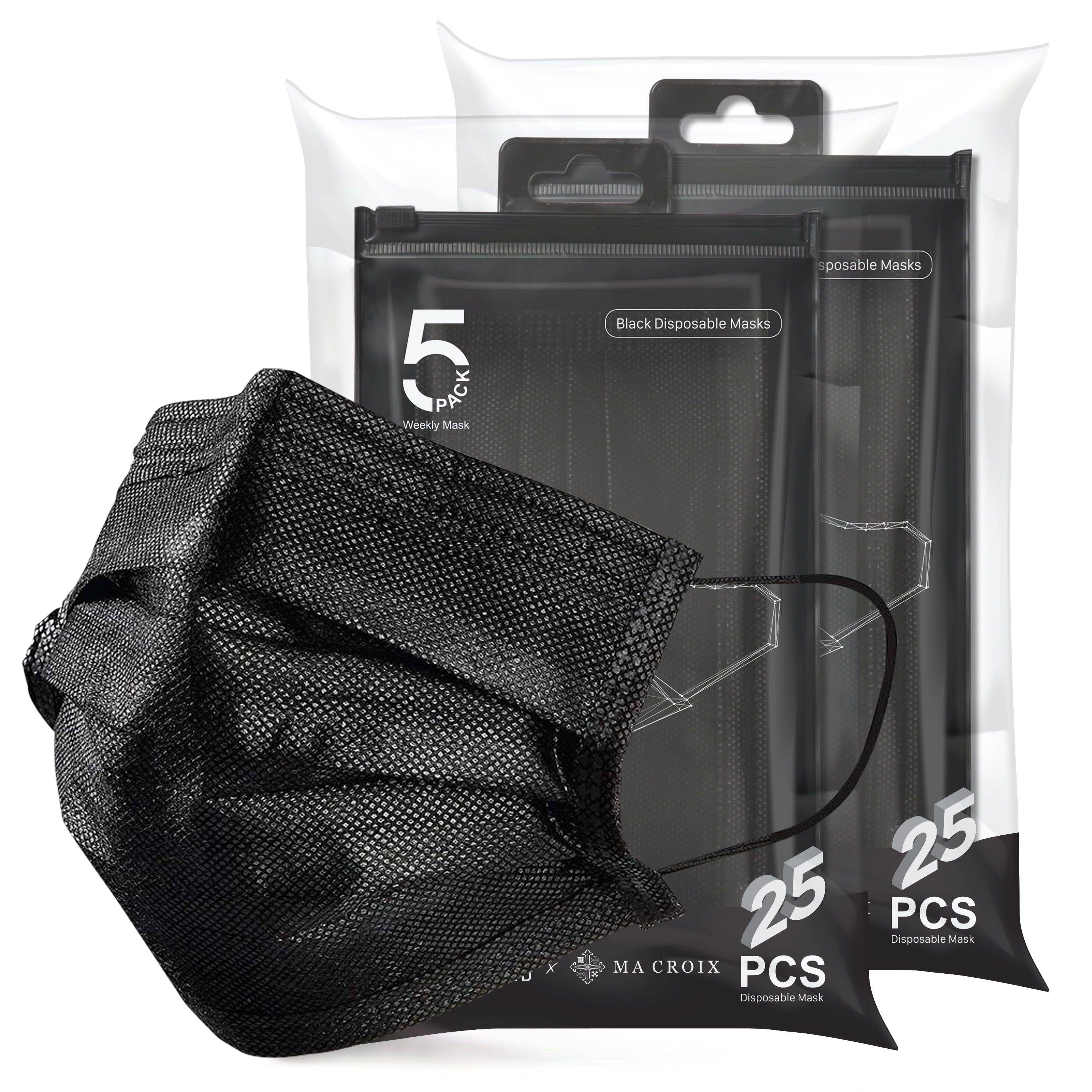 Ma Croix Premium Black Face Masks Disposable, 3-Ply Elastic Ear Loop Filter Mask
