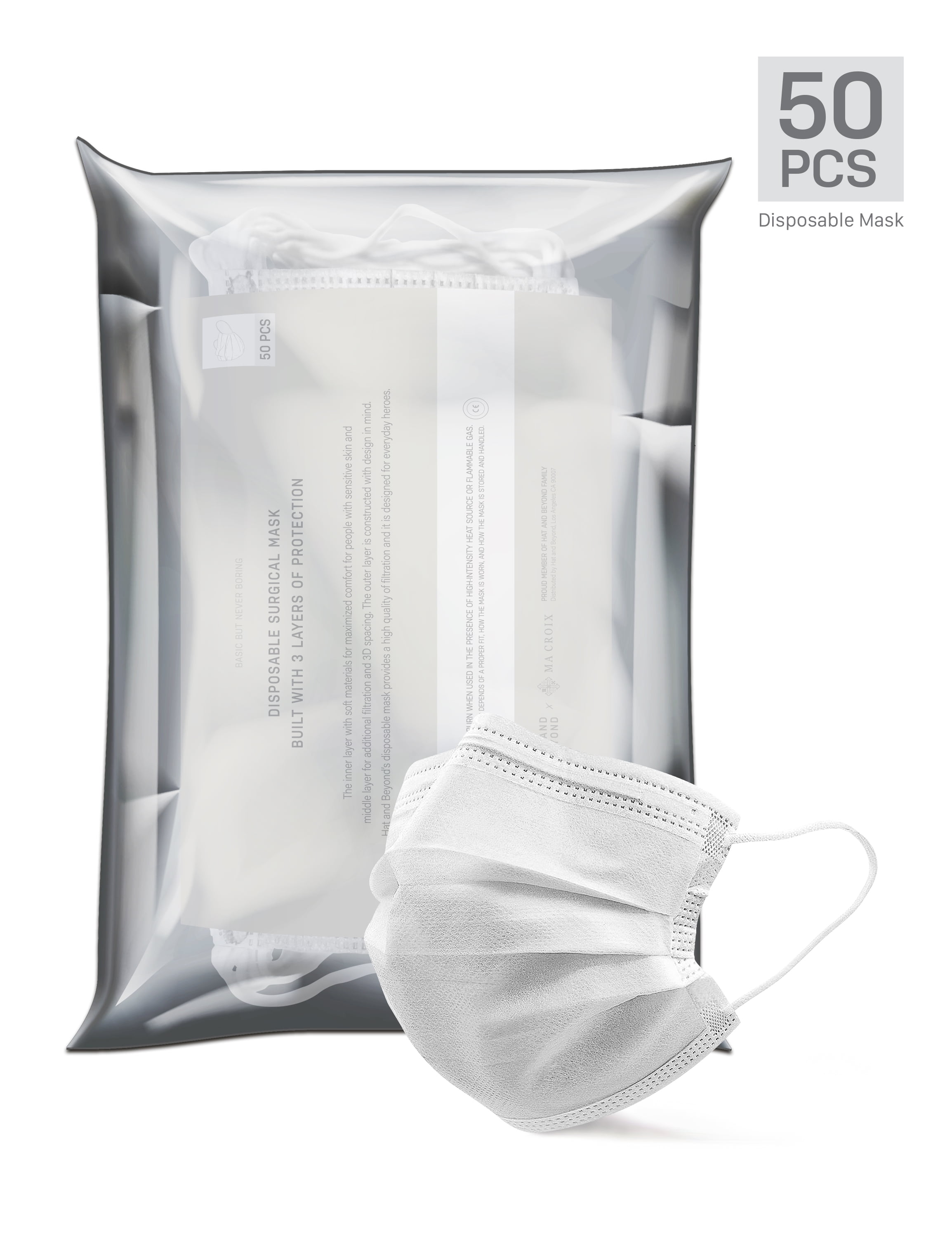 Ma Croix White Disposable Face Mask 50 pcs 3-Ply with Earloop