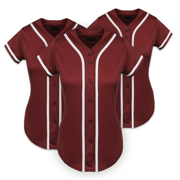 Ma Croix Women's Athletic Baseball Button Down Jersey 3-Pack