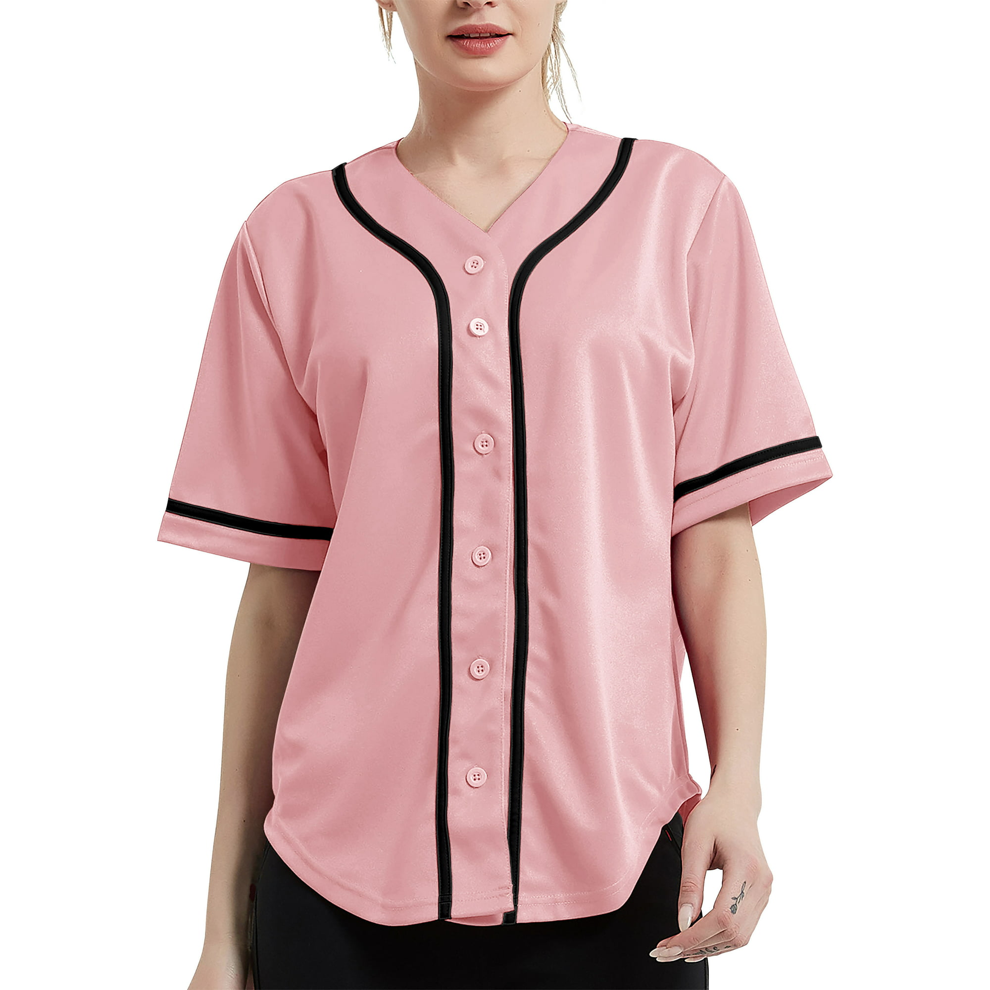 Ma Croix Women's Baseball Button Down Hip Hop Jersey, Size: Large, Pink