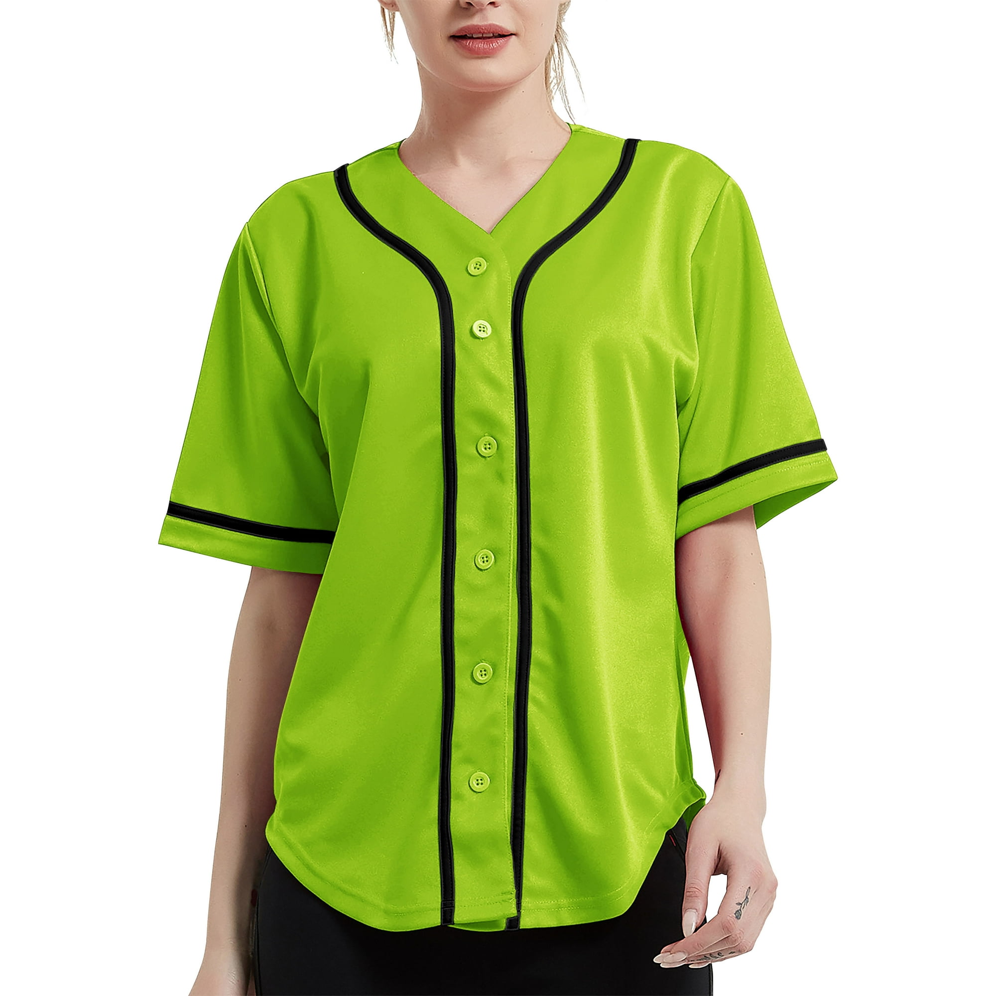 Ma Croix Women's Baseball Button Down Hip Hop Jersey, Size: Large, Green