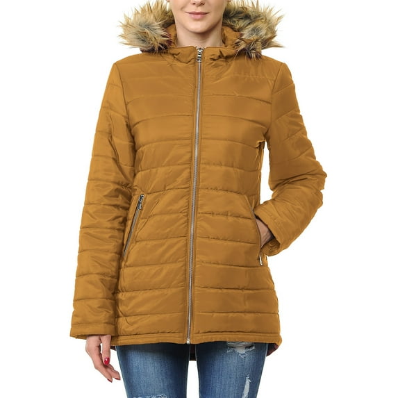 Ma Croix Women's Lightweight Puffer Jacket with Detachable Fur Hood up to Size L