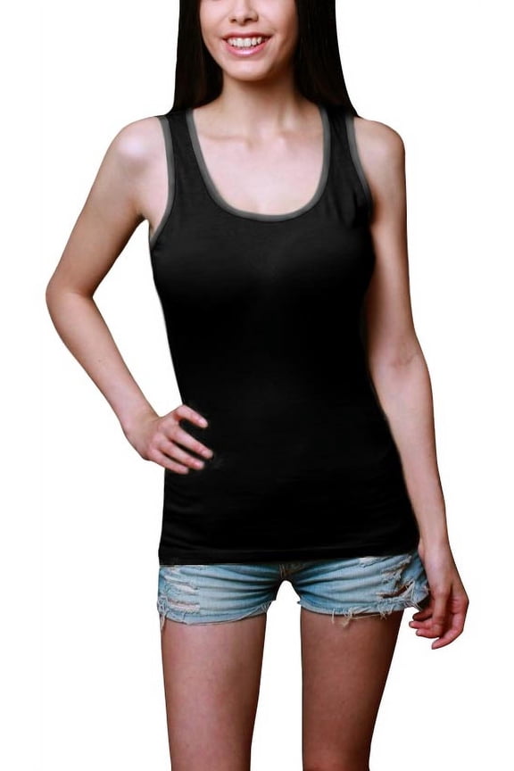 Women's Sleeveless Tee Shirts with Contrast Binding Classic Soft Workout Tank Top