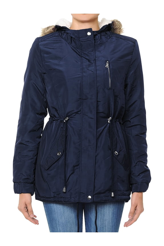 Womens Anorak Jacket Adjustable Fit Lightweight Military Sherpa Lined Cargo Parka Warm Windbreaker With Detachable Fur Hood