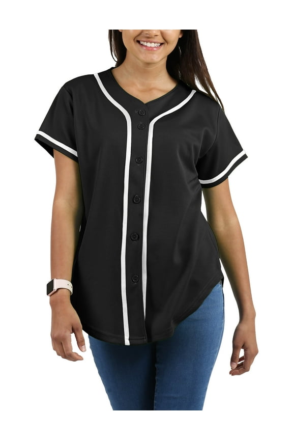 Womens Baseball Button Down Jersey Hip Hop Softball Athletic Short Sleeve Tee Sportswear