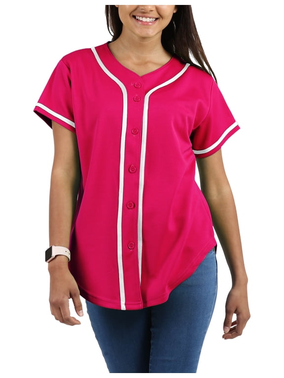 Womens Baseball Button Down Jersey Hip Hop Softball Athletic Short Sleeve Tee Sportswear