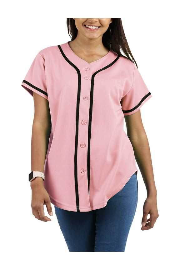 Womens Baseball Button Down Jersey Hip Hop Softball Athletic Short Sleeve Tee Sportswear