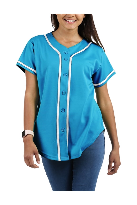 Womens Baseball Button Down Jersey Hip Hop Softball Athletic Short Sleeve Tee Sportswear