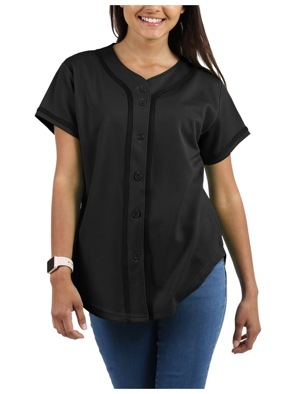 Womens Baseball Button Down Jersey Hip Hop Softball Athletic Short Sleeve Tee Sportswear