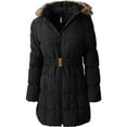 thumbnail image 1 of Ma Croix Womens Belted Quilted Puffer Coat Detachable Fur Hoodie Lightweight Faux Fur Winter Jacket, 1 of 8