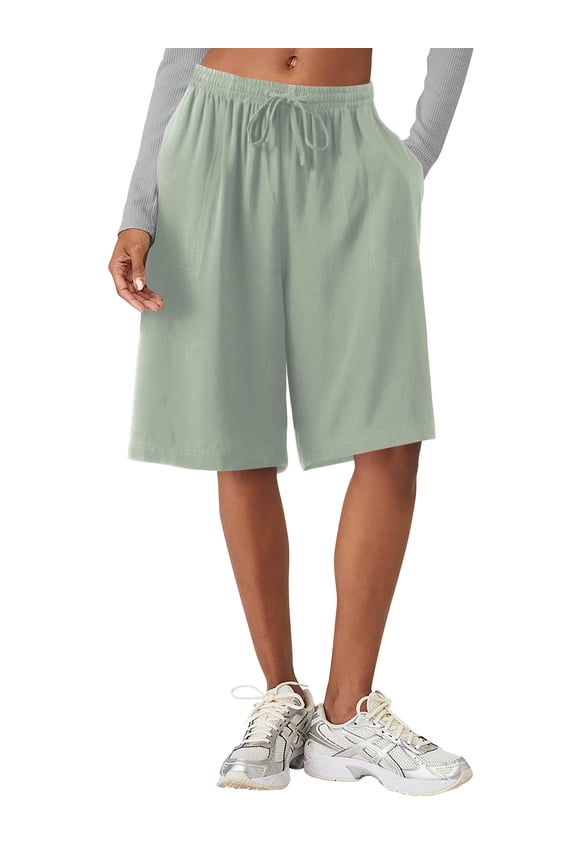 Womens Bermuda Resort Shorts Long Comfy Linen Blend Short Summer Knee Length Lounge Casual