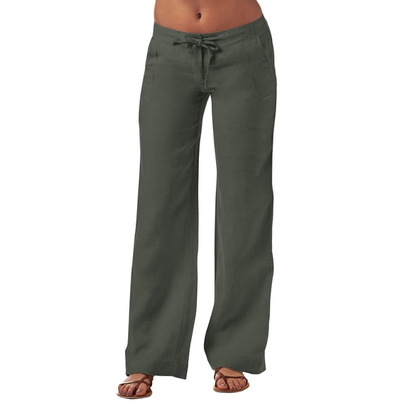 Ma Croix Womens Casual Linen Palazzo Trousers with Lantern Drawstring