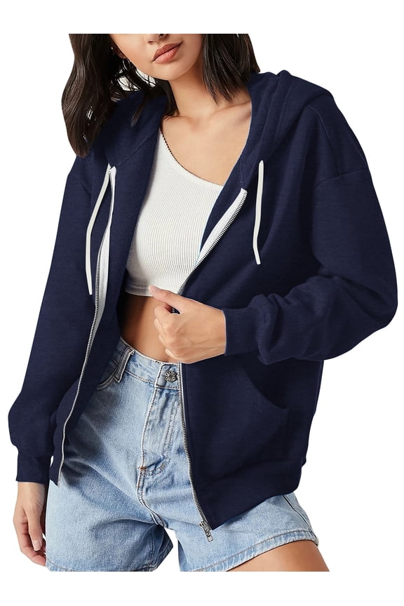 Womens Casual Tri-Blend Zip-Up Fleece Hoodie Double Lined Hood Sweater