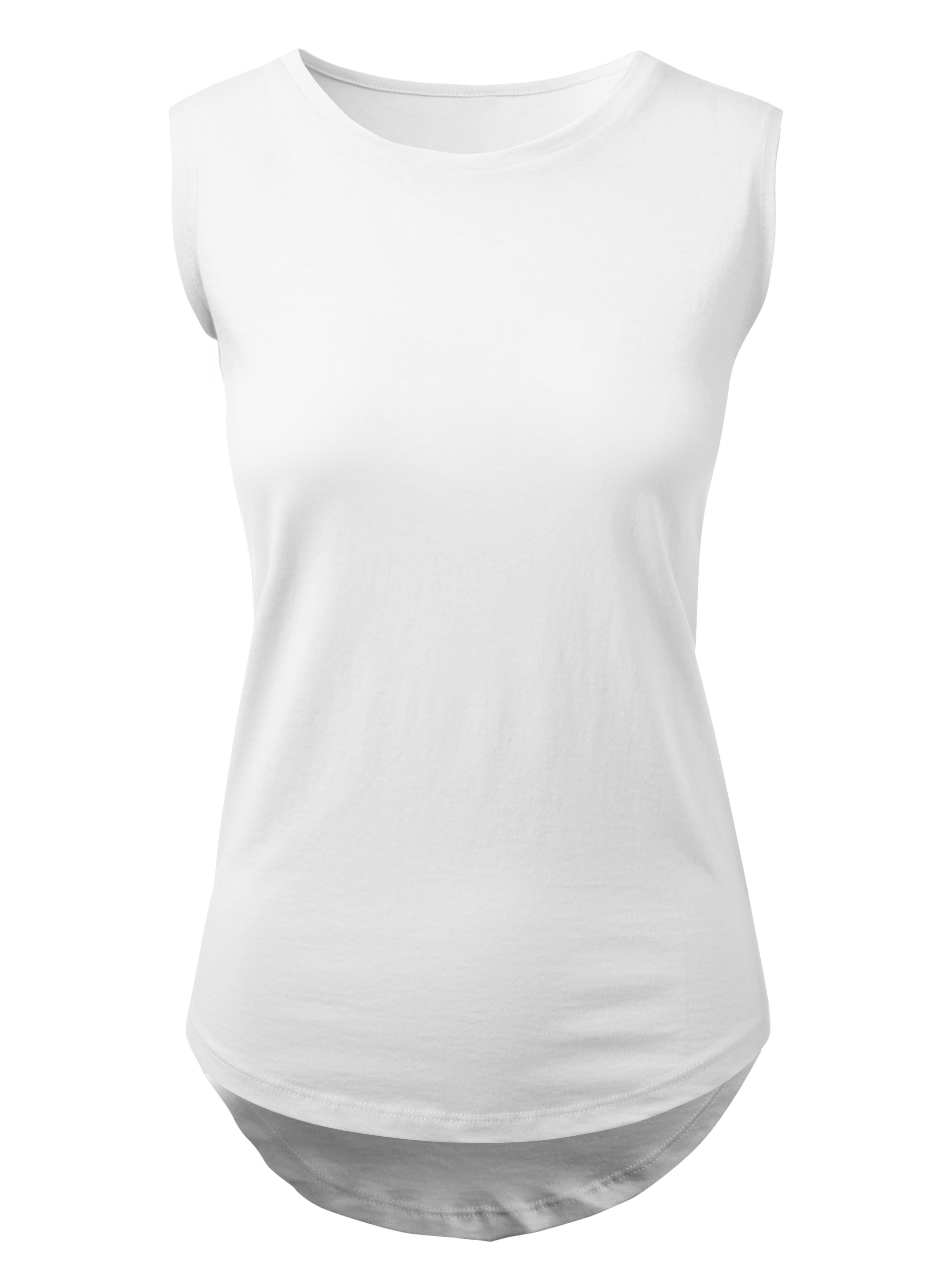Ma Croix Womens Cotton Blend Tank Top Sleeveless Shirt-tail Round Bottom  T-shirt Ultra Soft Handfeel