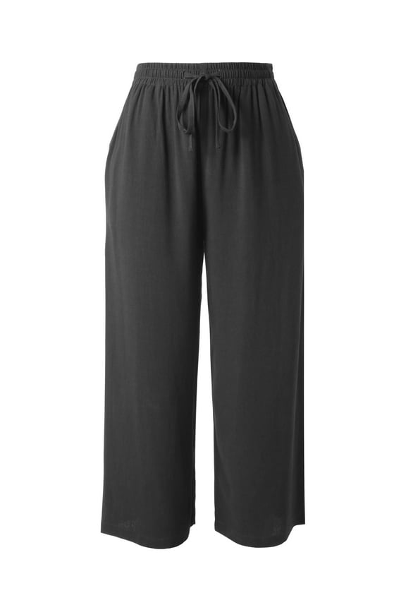 Womens Everyday Linen Pants Capri Casual Wide Leg Loose FIt High Waist Crop Trousers