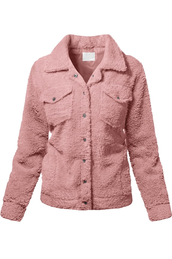 Womens Faux Fur Jacket Fuzzy Teddy Coat Relaxed Fit