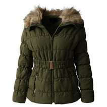 Ma Croix Womens Fur Lined Coat with Belt Quilted Faux Fur Insulated Winter Jacket Parka Outerwear