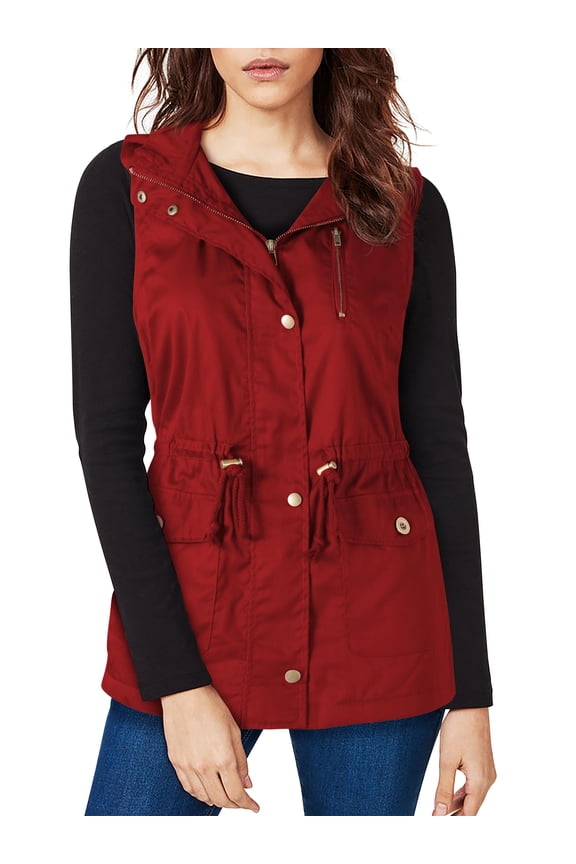 Womens Fur Lined Twill Vest With Hood Ultra Soft Faux Fur Lining Zip Up Cargo Gilet Heat Insulation