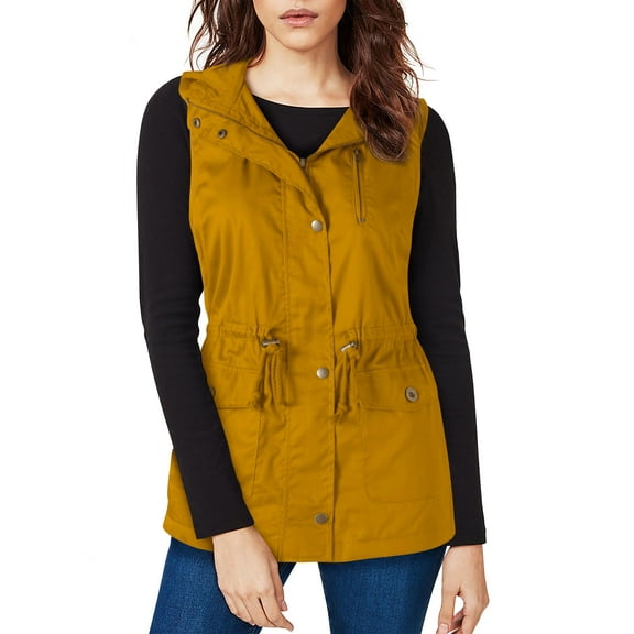 Ma Croix Womens Fur Lined Twill Vest With Hood Ultra Soft Faux Fur Lining Zip Up Cargo Gilet Heat Insulation