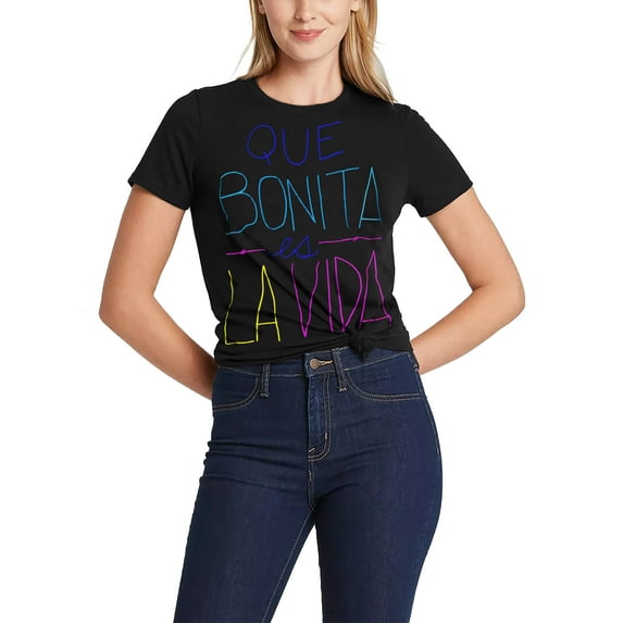 Ma Croix Womens Graphic Print "Que Bonita Es La Vida" Life Is Beautiful T Shirt