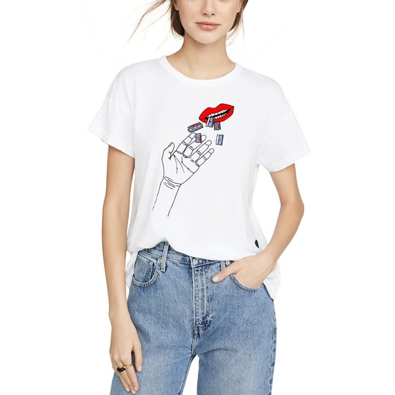 Ma Croix Womens Graphic Print Razor Blade Lips Lightweight T Shirt