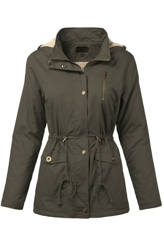 Womens Hooded Faux Fur Utility Coat Jacket Outwear