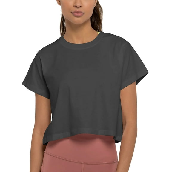 Ma Croix Womens Lightweight Active Waist Cut Crop Hemline Short Sleeve T Shirt