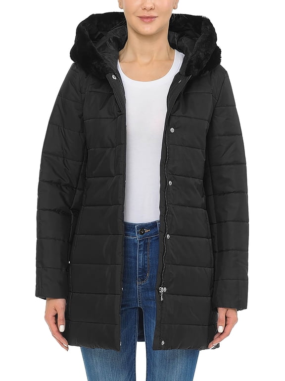 Womens Lightweight Alternative Down Puffer Coat Parka Jacket with Plush Lined Hood