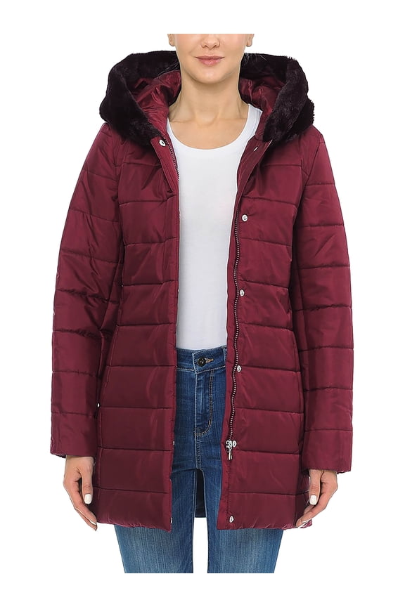 Womens Lightweight Alternative Down Puffer Coat Parka Jacket with Plush Lined Hood