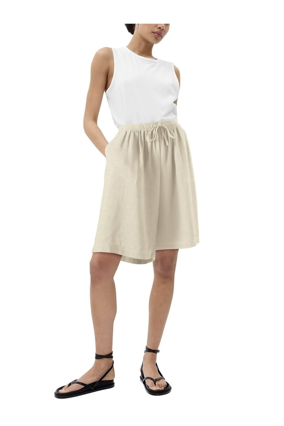Womens Premium Bermuda Shorts Long Comfy Linen Blend Shorts Summer Knee Length Lounge Short