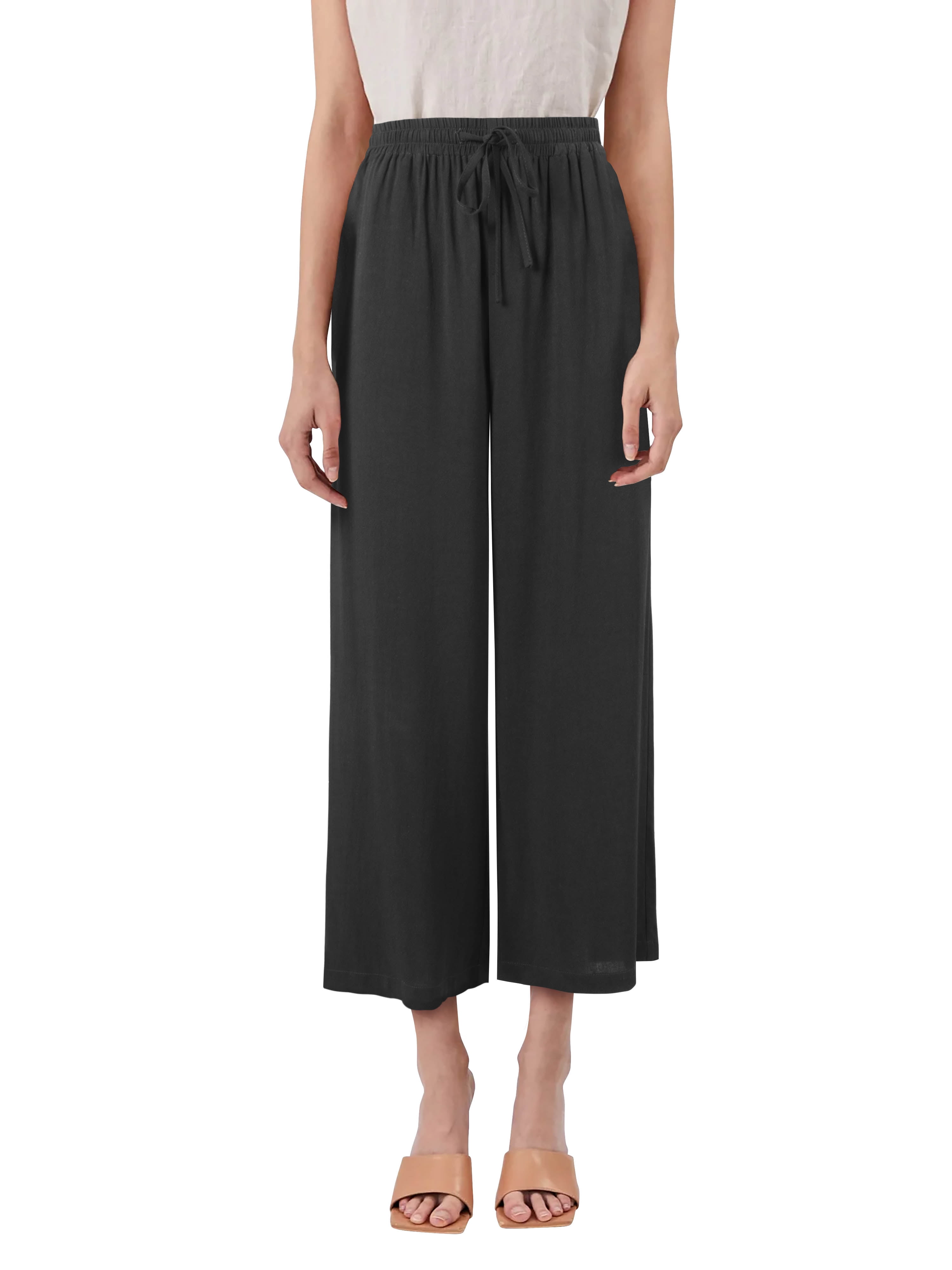 Beach Linen Shorts 3/4 Sweatpants Capri Pants Elastic Waist Cropped Harem Pants