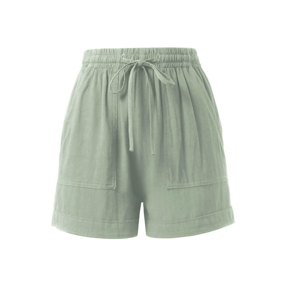 Ma Croix Womens Premium Linen Shorts with Drawstring Pocket Details Comfy Elastic Waist Pull-On Shorts