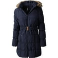 thumbnail image 1 of Ma Croix Womens Quilted Puffer Coat with Belt Lightweight Detachable Faux Fur Hoodie Jacket Winter Outerwear, 1 of 8