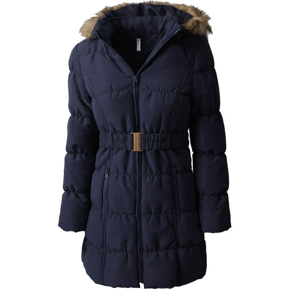 Ma Croix Womens Quilted Puffer Coat with Belt Lightweight Detachable Faux Fur Hoodie Jacket Winter Outerwear