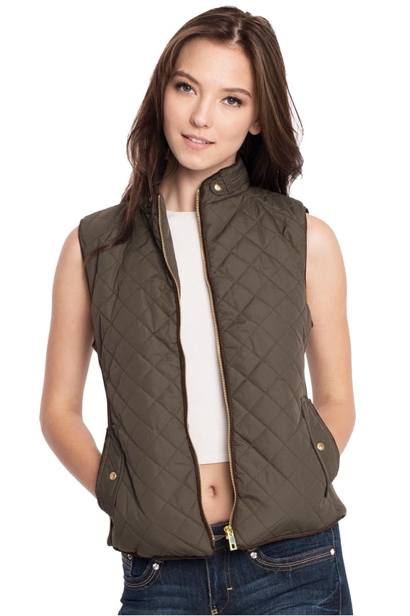 Womens Solid Quilted Padded Vest Jacket Zip Up Padding Outerwear