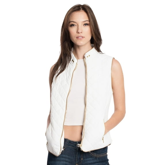 Ma Croix Womens Solid Quilted Padded Vest Jacket Zip Up Padding Outerwear