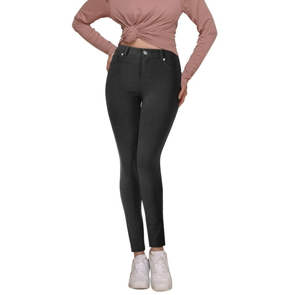 Ma Croix Womens Waist Compression Button Up Spandex Jean Pants Stretchy Athleisure Daily Leggings