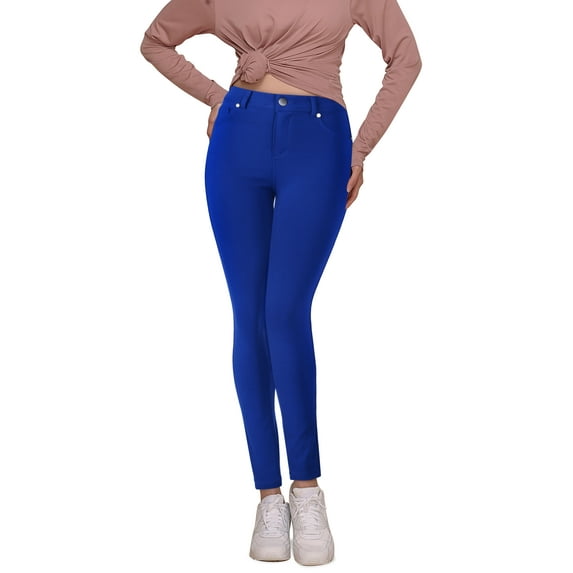 Ma Croix Womens Waist Compression Button Up Spandex Jean Pants Stretchy Athleisure Daily Leggings