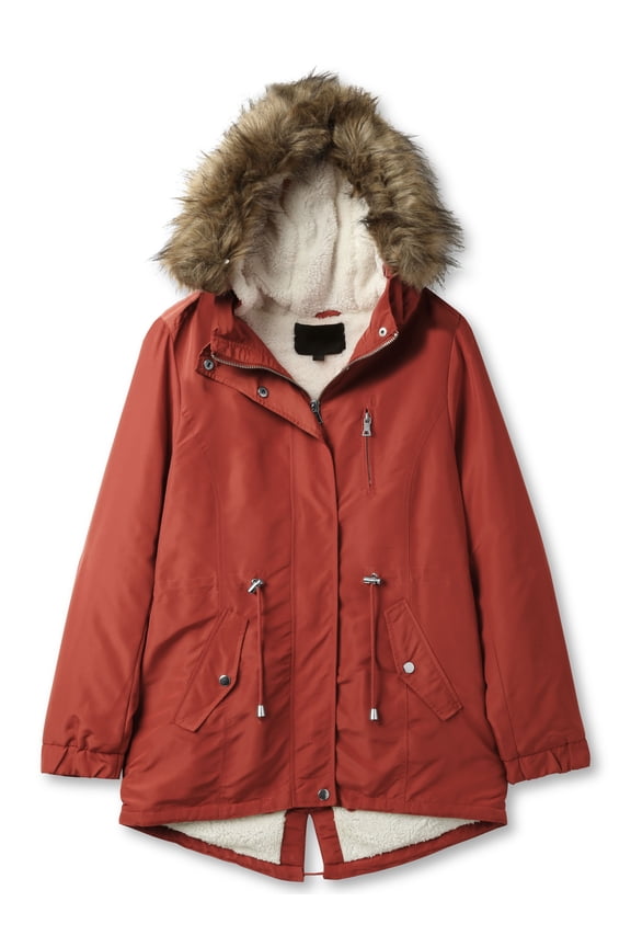 Womens Winter Lightweight Hooded Anorak Jacket Short Faux Fur Coat Ski Jacket